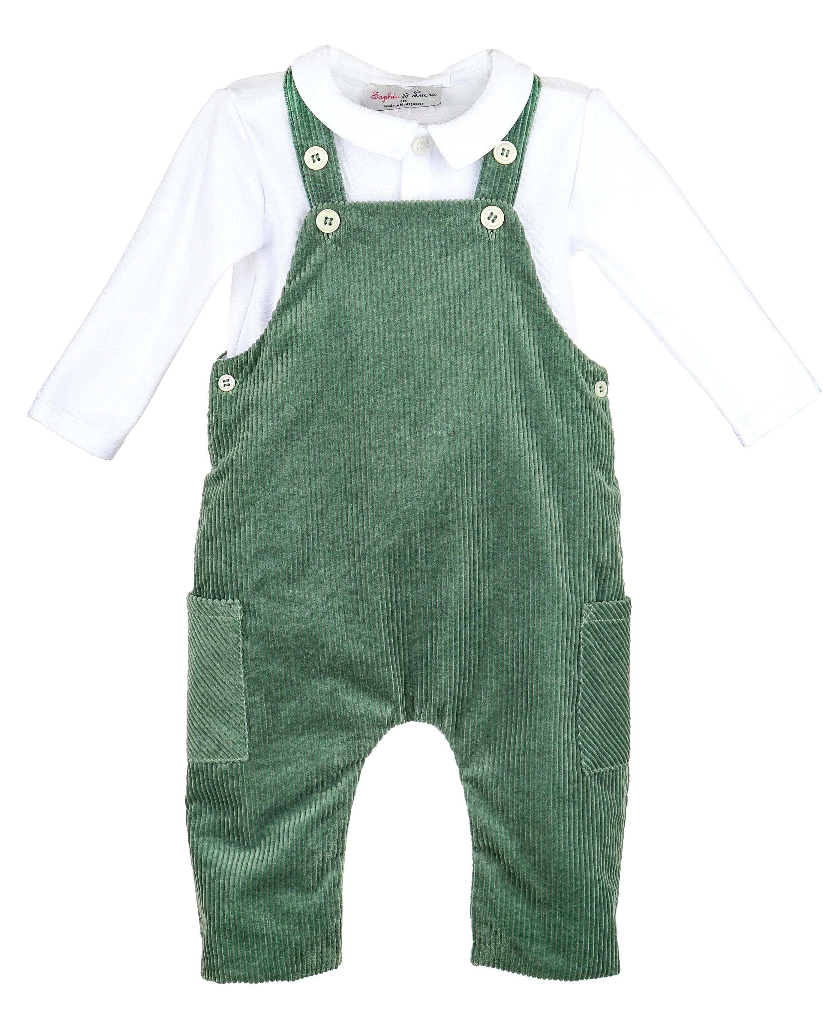Casero & Associates Casero & Associates Bayleaf Cord Overall Set, Green - Little Miss Muffin Children & Home