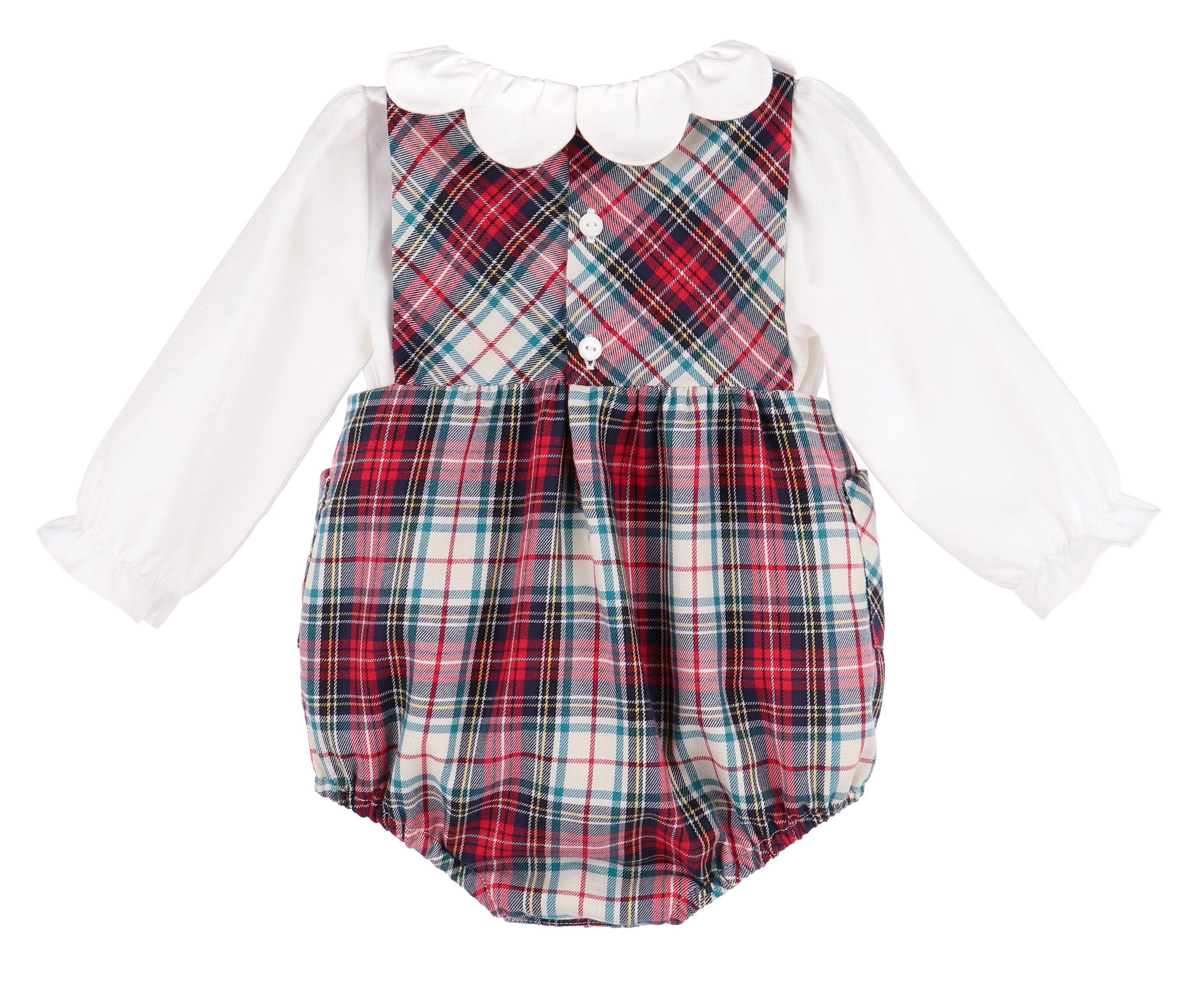 Gingerbread Plaid Bow Red Overall