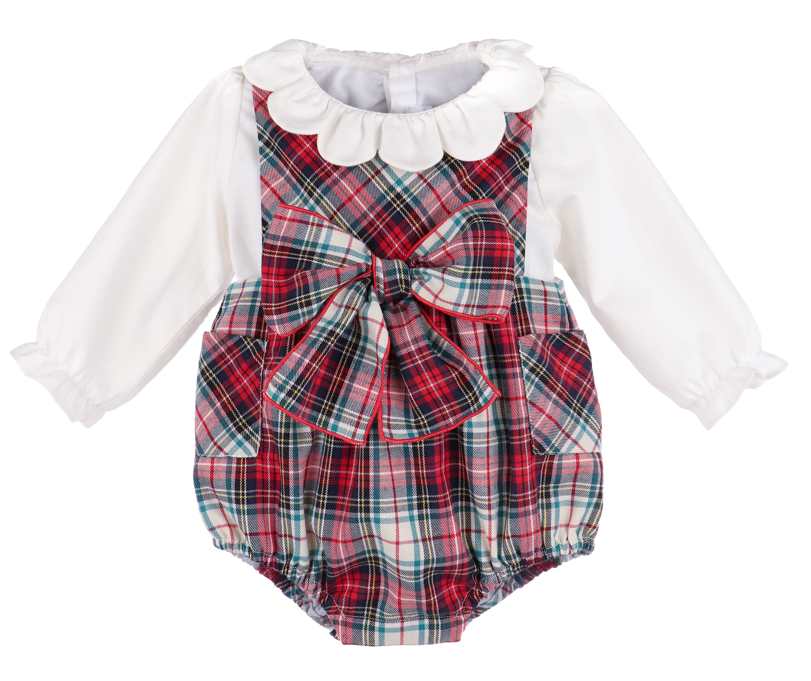 Gingerbread Plaid Bow Red Overall