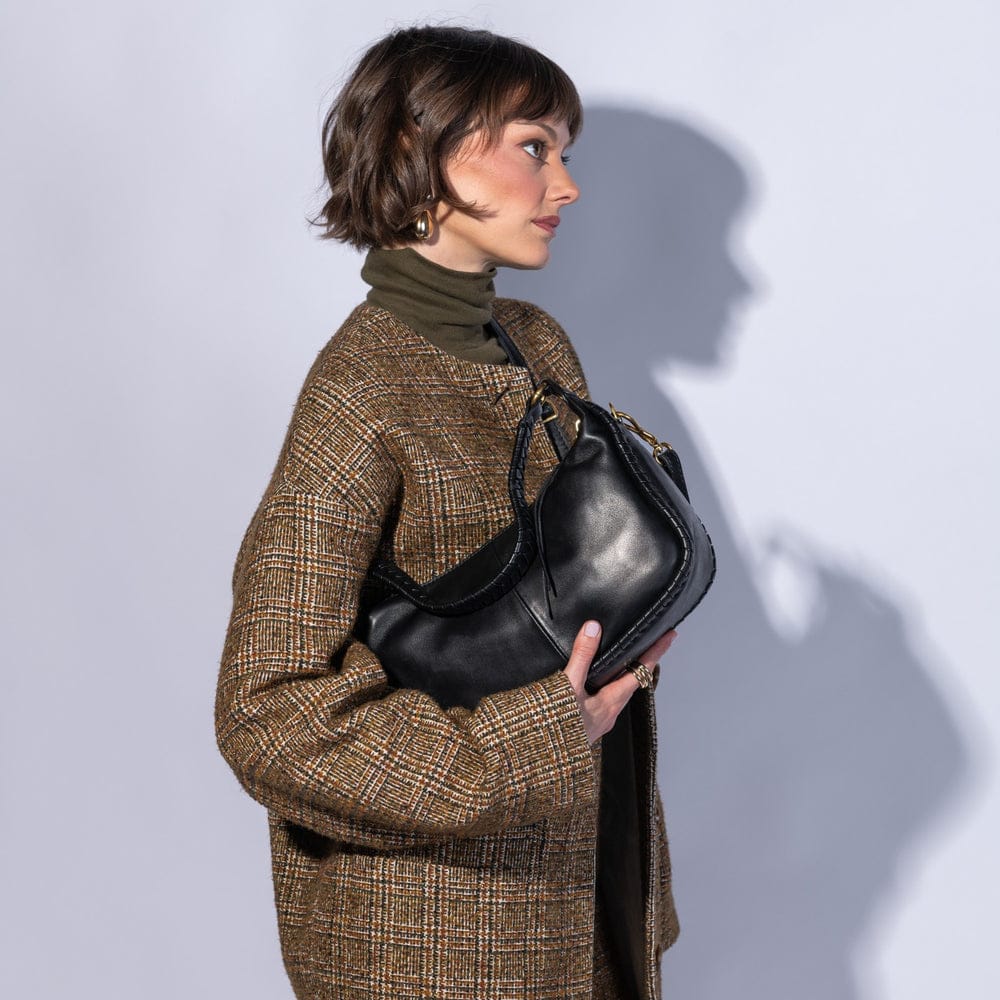 Large Mia Crescent Hobo Smooth Leather - Black