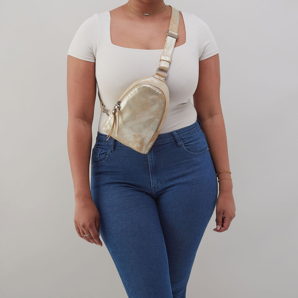 Hobo Fern Sling In Metallic Leather Saddle Stardust - Little Miss Muffin Children & Home