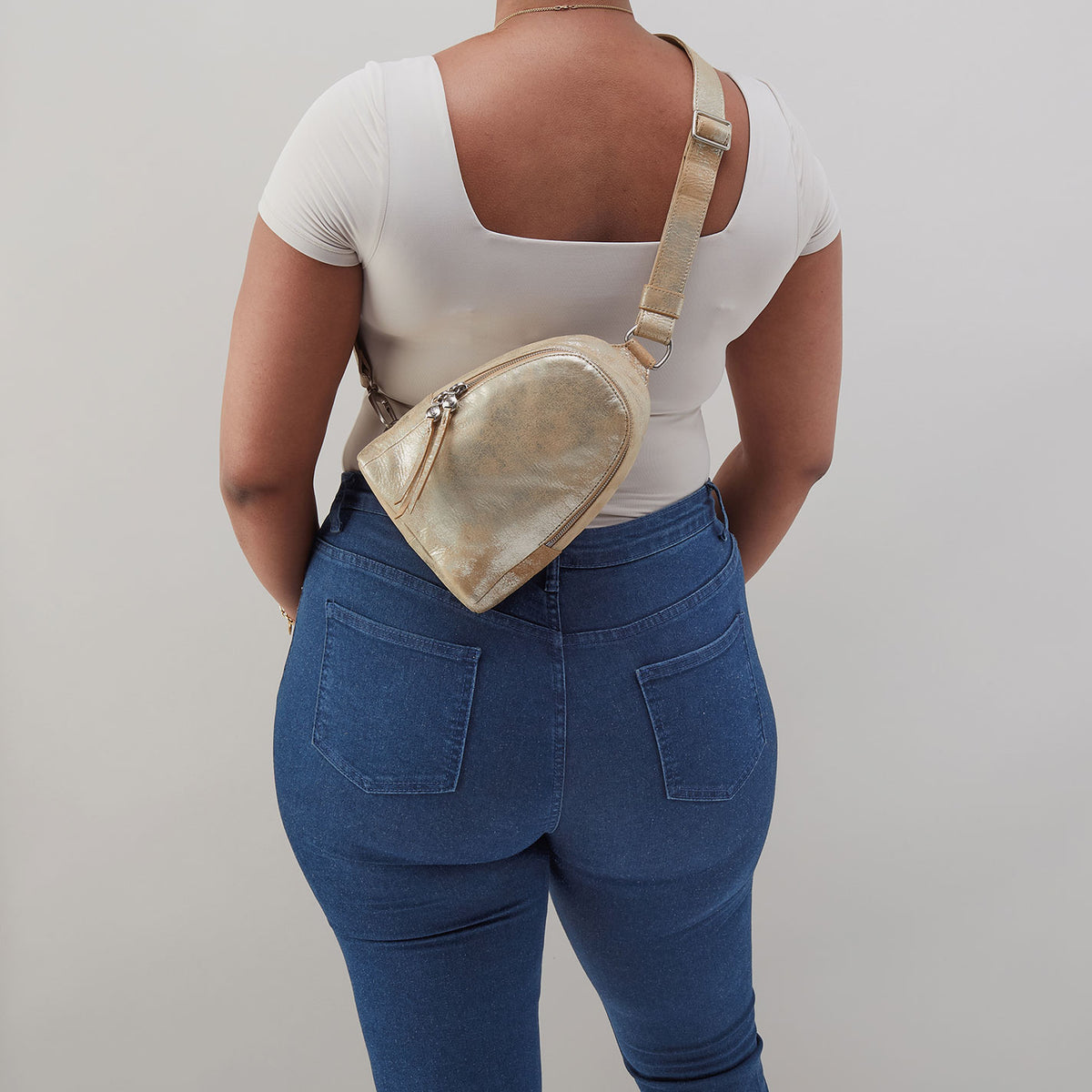 Hobo Fern Sling In Metallic Leather Saddle Stardust - Little Miss Muffin Children & Home