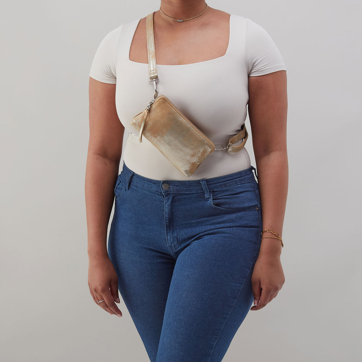 Hobo Fern Slim Belt Bag In Metallic Leather Saddle Stardust - Little Miss Muffin Children & Home