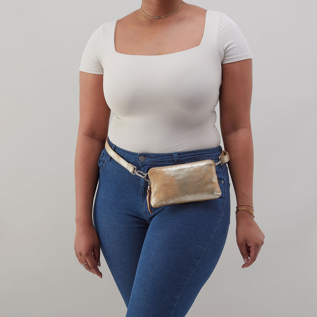 Hobo Fern Slim Belt Bag In Metallic Leather Saddle Stardust - Little Miss Muffin Children & Home