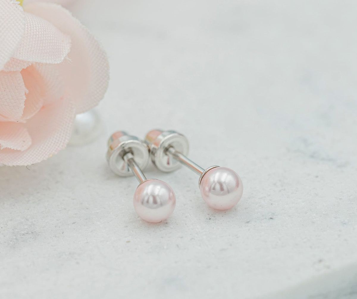 Sterling Silver Screw-Back Pink Pearl Earrings