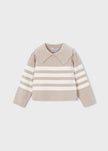 Beige and white girls striped sweater 