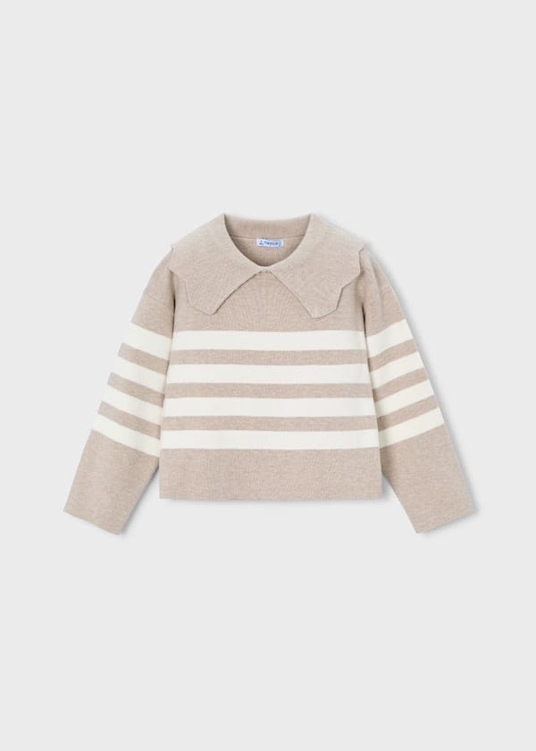 Beige and white girls striped sweater 