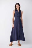 Aimme Button-Front Linen Maxi Dress in Navy