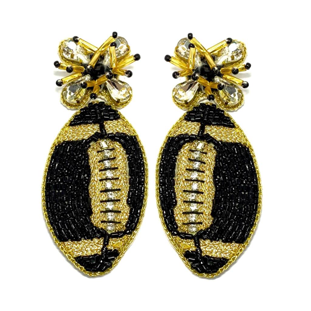 Black Gold Football Burst Beaded Earrings Little Miss Muffin