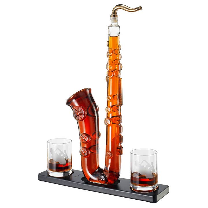 Saxophone Whiskey Decanter Set with 2 Glasses