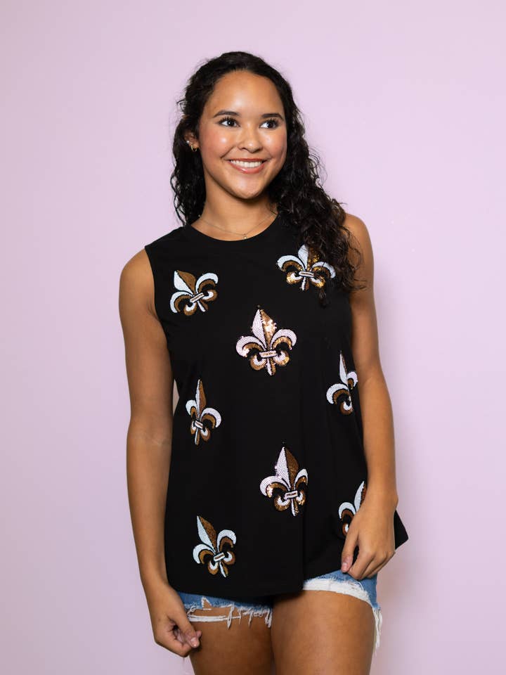 Scattered Sequin Fleur de Lis Tank