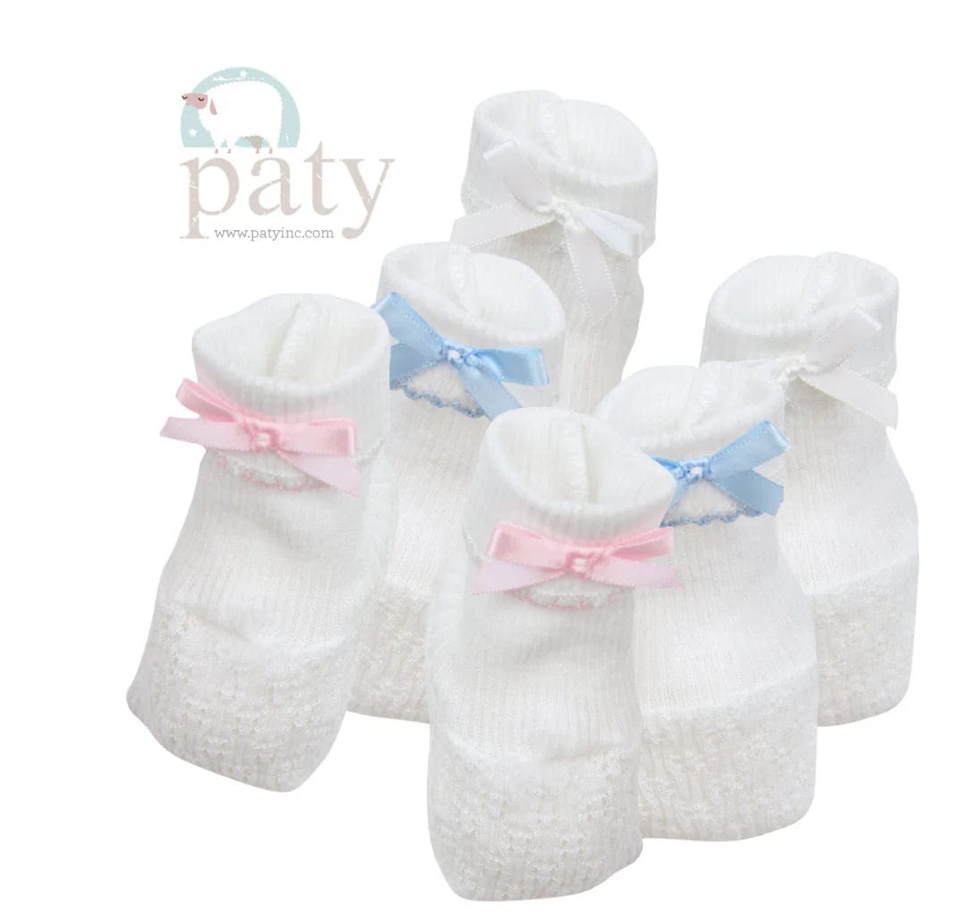 Paty, Inc. Paty Knit White Booties with Color Bow - Little Miss Muffin Children & Home