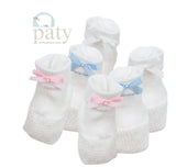 Paty Knit White Booties with Color Bow