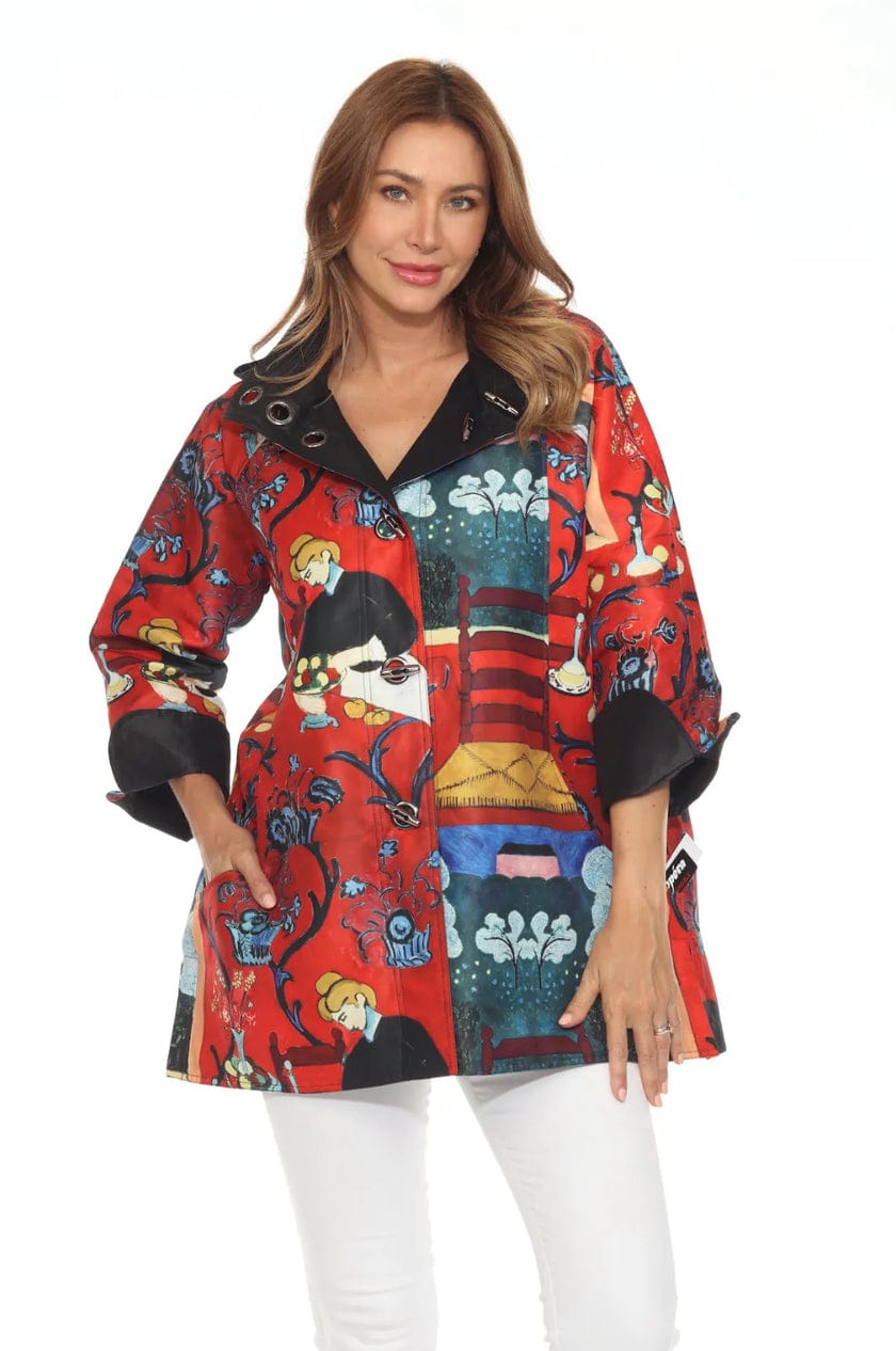 Harmony in Red Reversible Toggle Raincoat