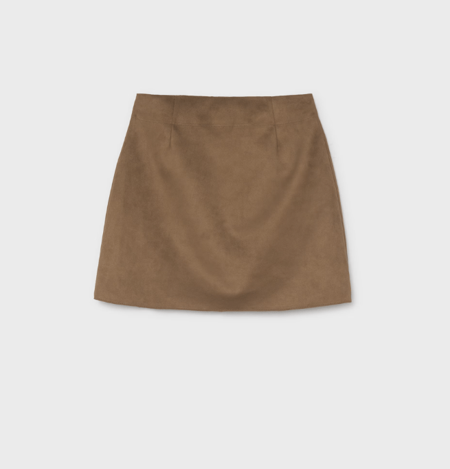 Faux Suede Button Front Skirt with Patch Pockets