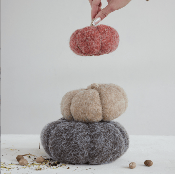 Brown Felt Pumpkin with Jute Wrapped Stem