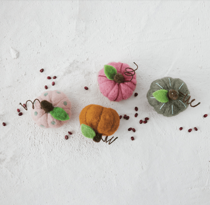 Handmade Wool Felt Pumpkin with Embroidery & Beads, 4 Styles Available