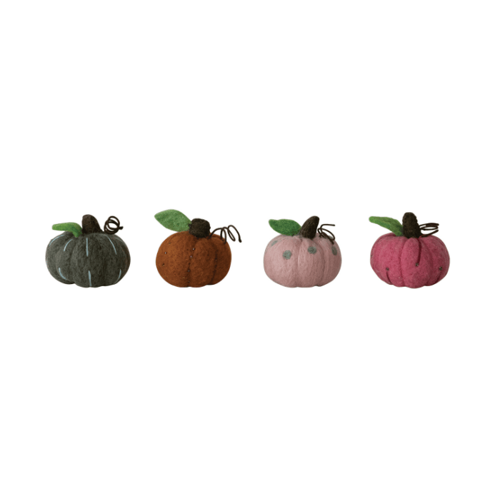 Handmade Wool Felt Pumpkin with Embroidery & Beads, 4 Styles Available