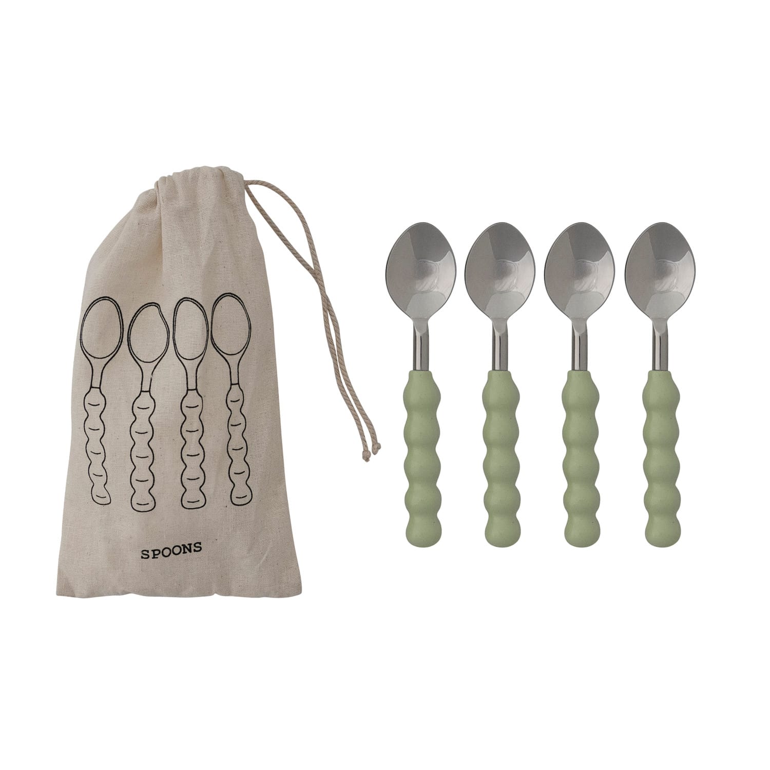 Set of 4 Stainless Steel & Aluminum Spoons with Mint Enameled Handles