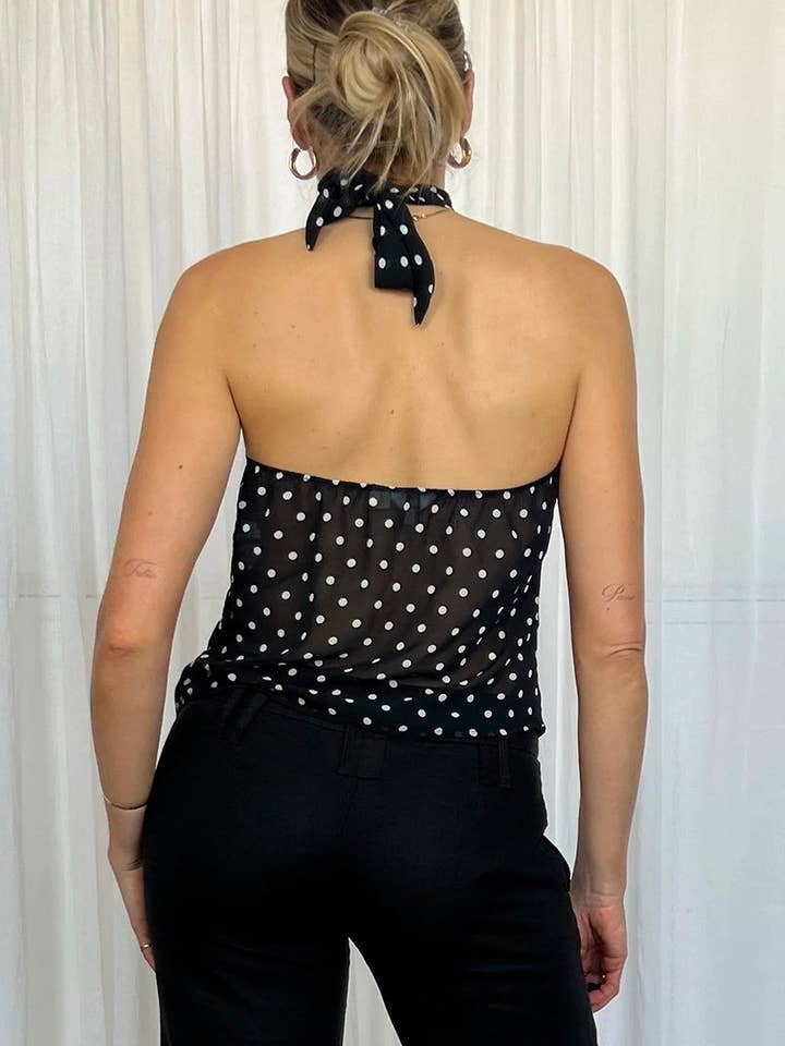 Sheer Polka Dot Halter Neck Top