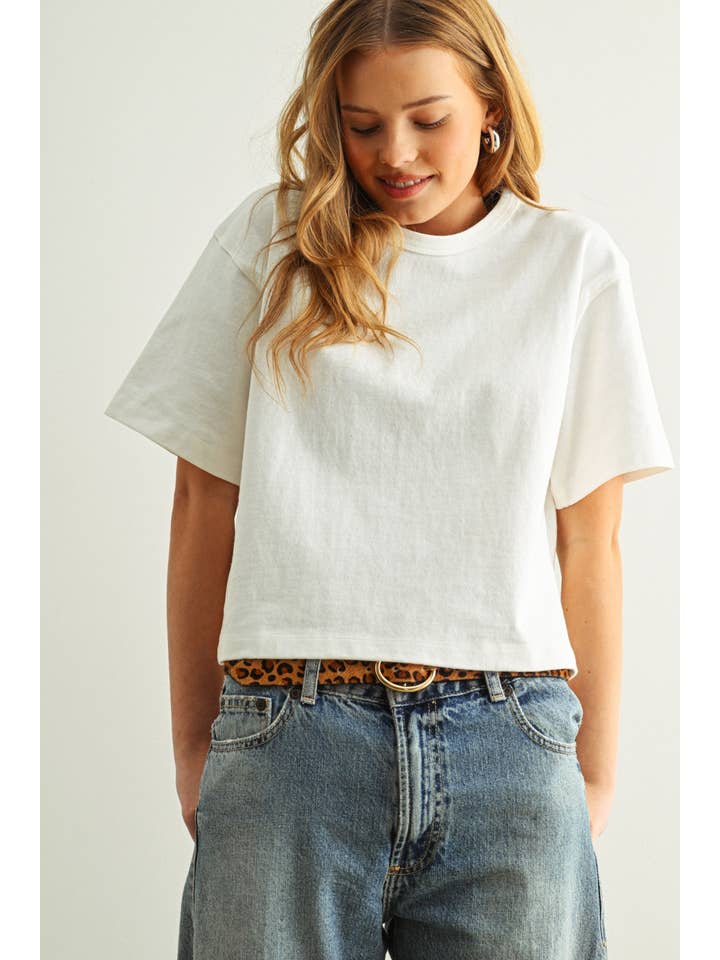 Short Sleeve Linen Knit Top in White