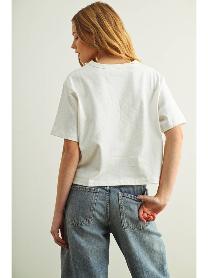 Short Sleeve Linen Knit Top in White