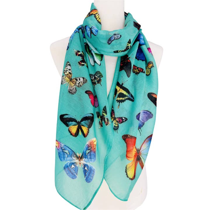 Signature Multicolor Butterfly Scarf in Teal