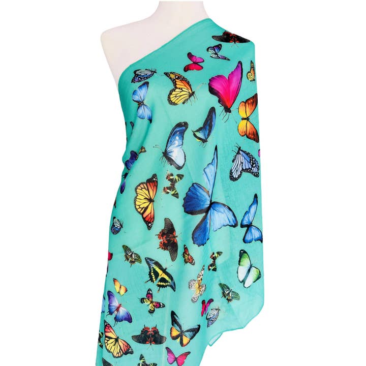 Signature Multicolor Butterfly Scarf in Teal