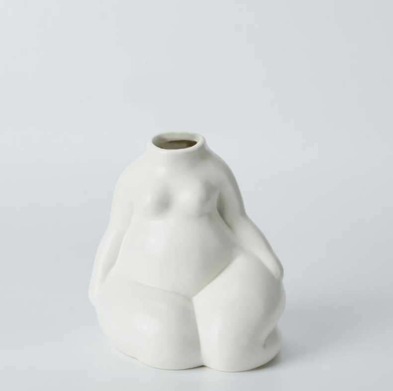 Sitting Woman White Stoneware Vase