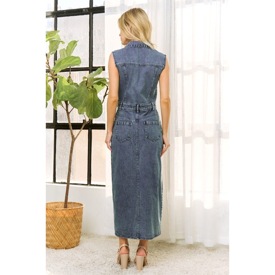 Sleeveless Button Front Denim Maxi Dress