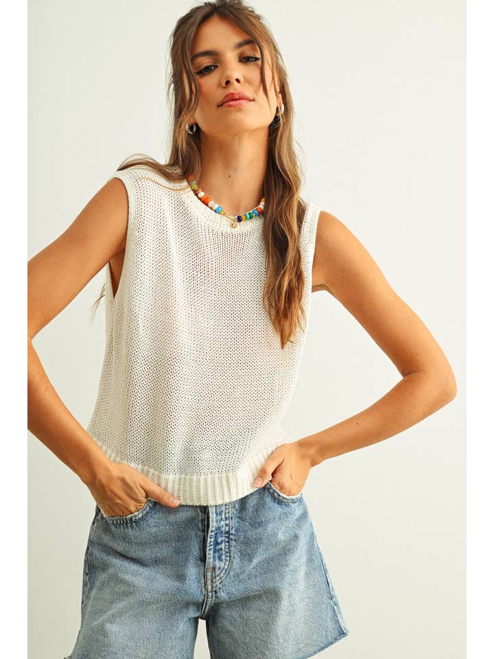 Sleeveless Knit Top in White