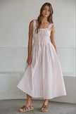 Smocked Waist Square Neck Dress in Blush