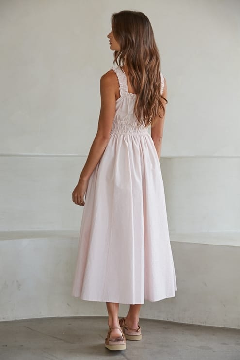 Smocked Waist Square Neck Dress in Blush