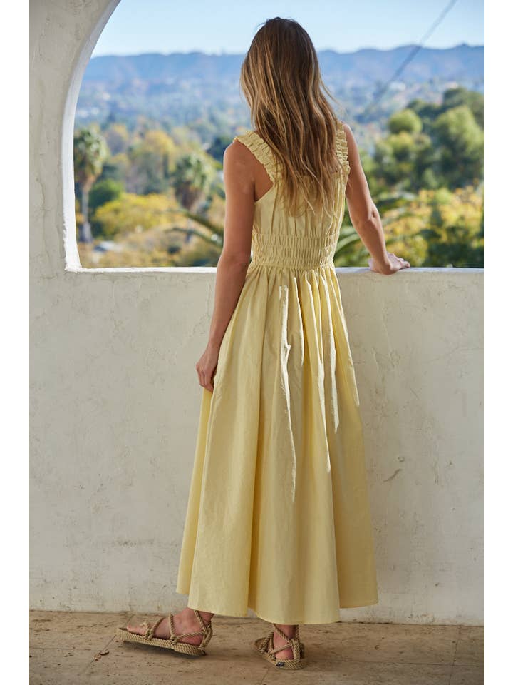 Smocked Waist Square Neck Dress in Yellow