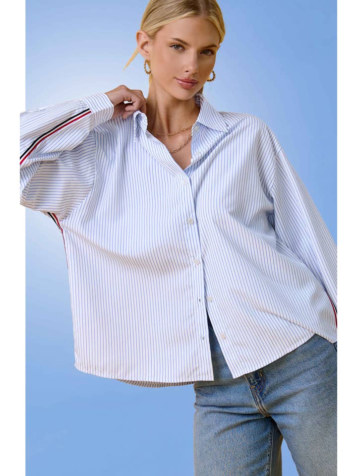Stripe Button Down Shirt with Nautical Twill Tape