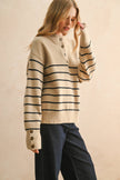 black and tan striped sweater with buttons