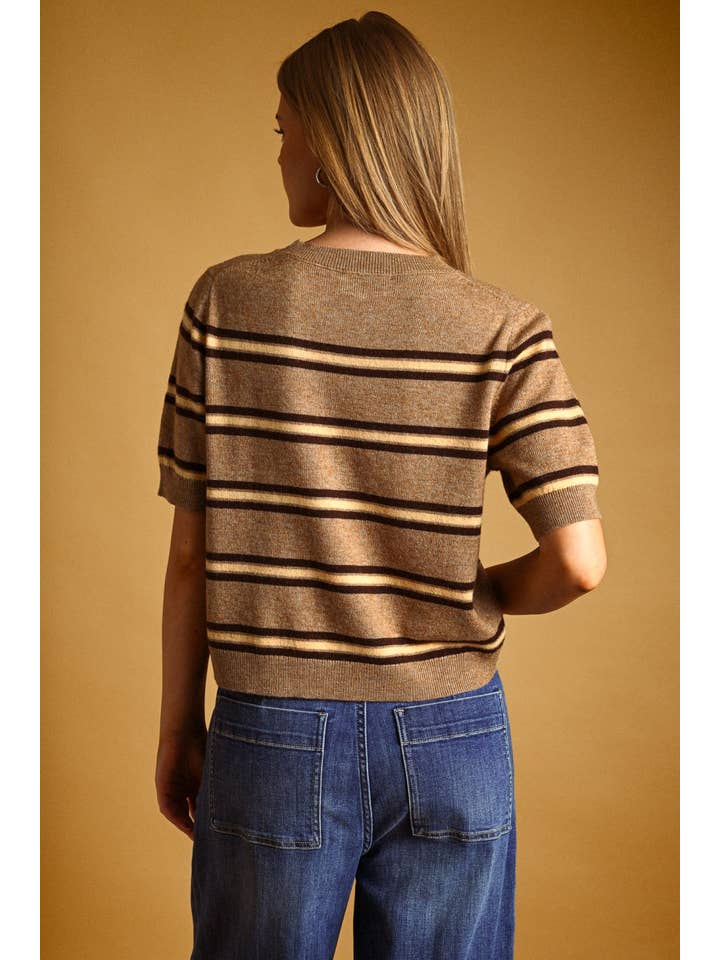 Striped Short Sleeve Knit Sweater