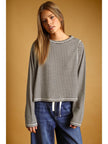 Striped Waffle Knit Long Sleeve Top