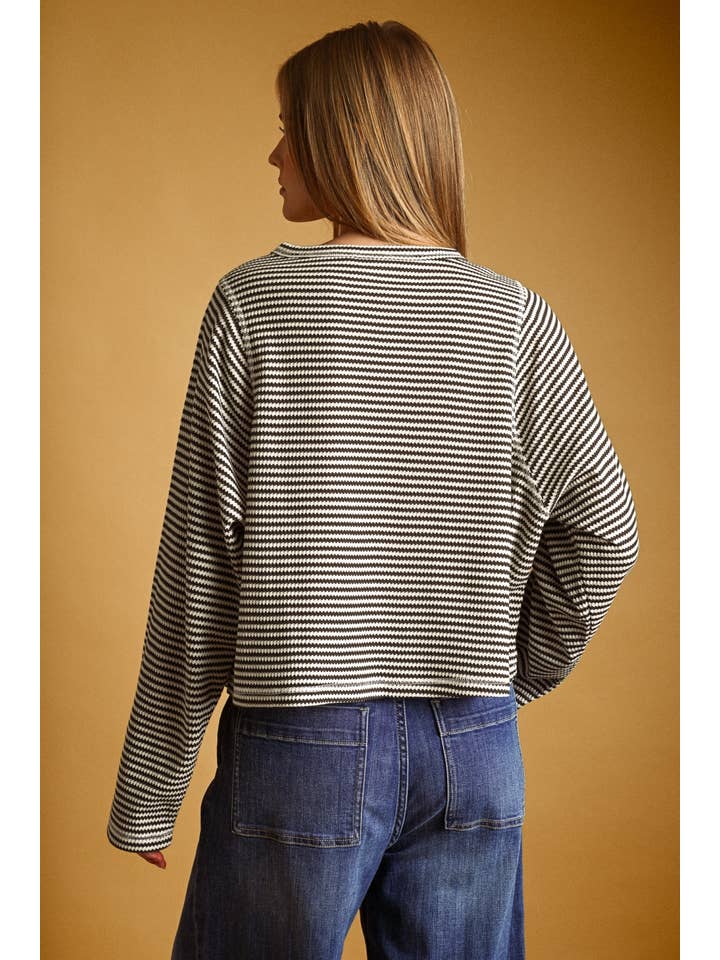 Striped Waffle Knit Long Sleeve Top