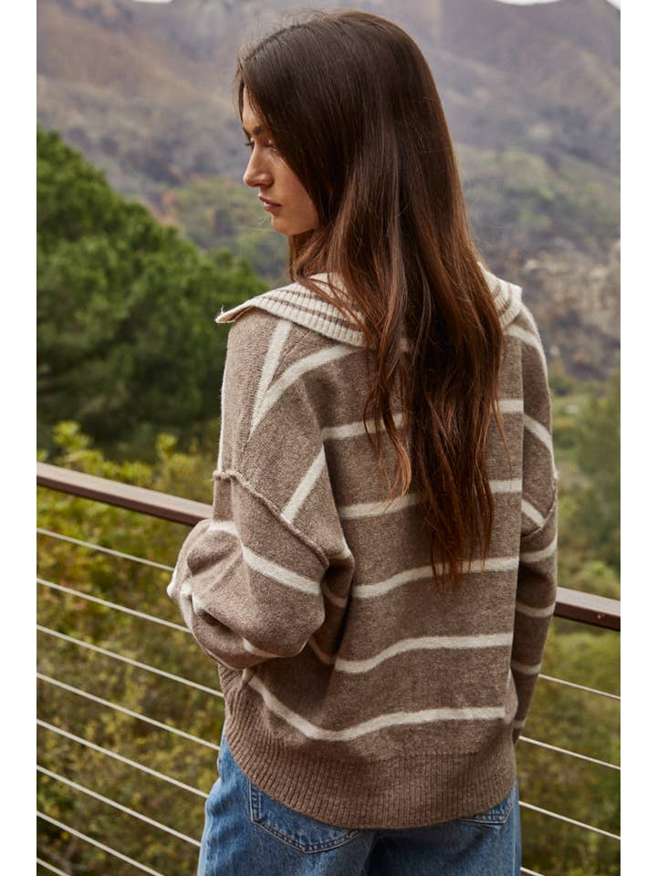 brown and cream striped sweater