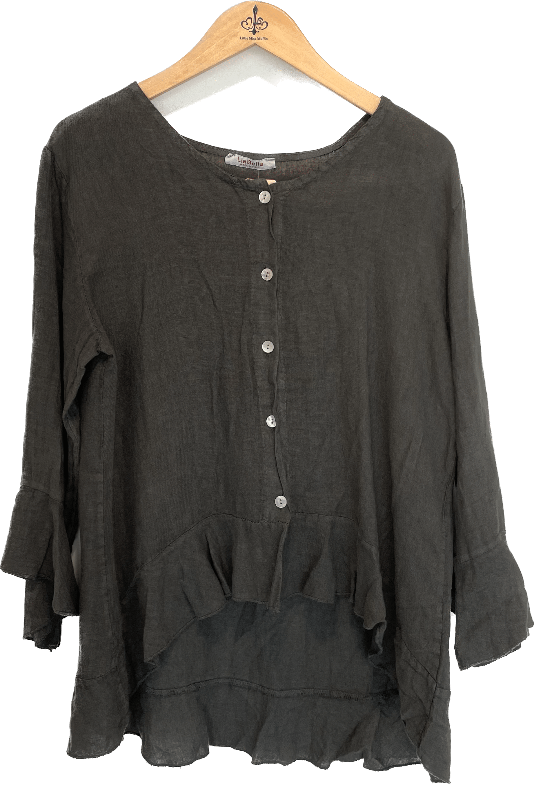 Oro Bonito Oro Bonito Long Sleeve Linen Button Down With Flared Hems - Little Miss Muffin Children & Home
