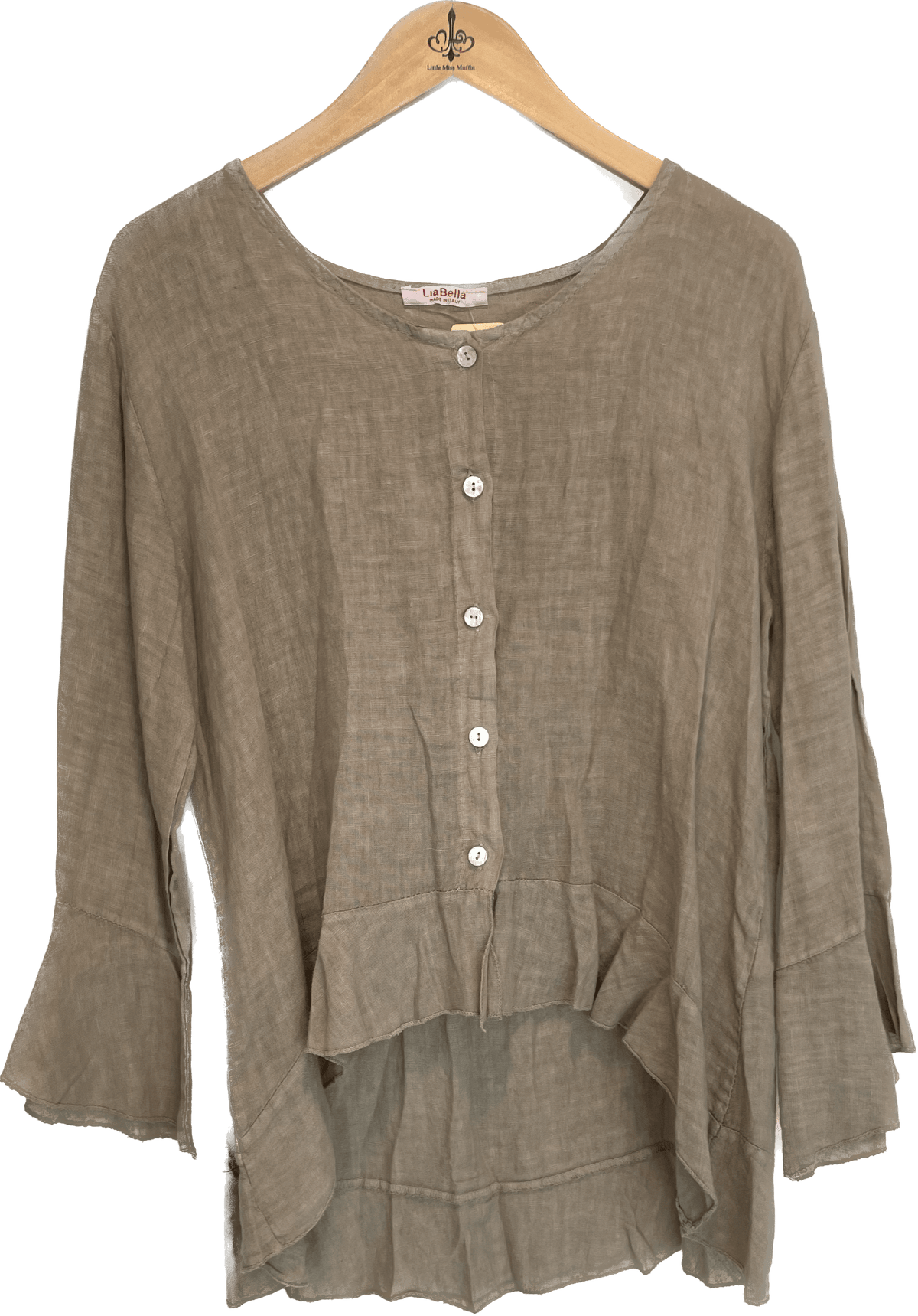 Oro Bonito Oro Bonito Long Sleeve Linen Button Down With Flared Hems - Little Miss Muffin Children & Home