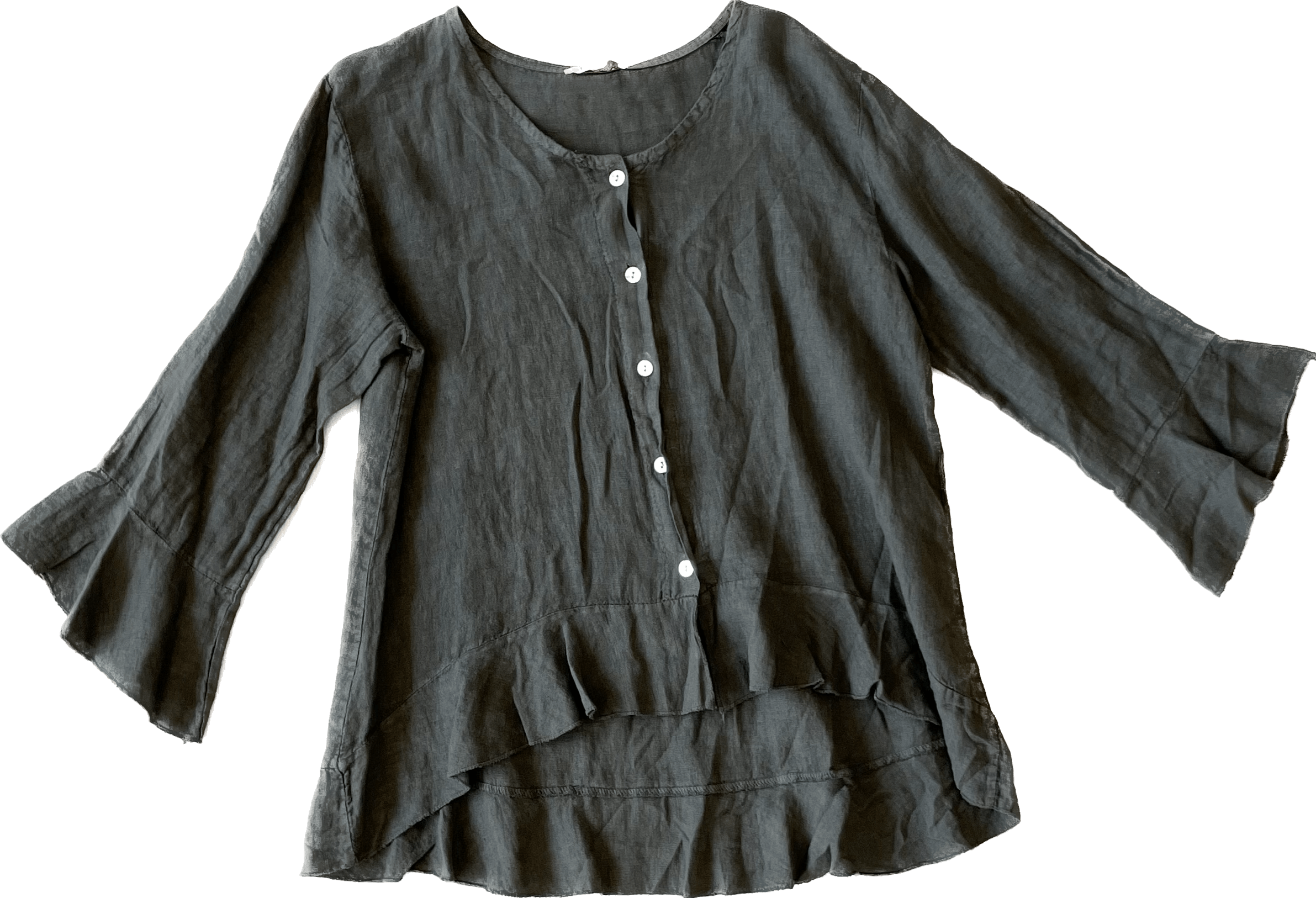 Oro Bonito Oro Bonito Long Sleeve Linen Button Down With Flared Hems - Little Miss Muffin Children & Home