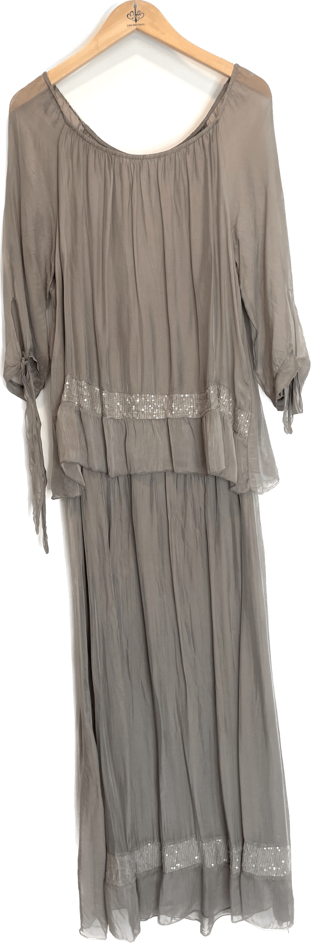 Oro Bonito Oro Bonito Off Shoulder Sequin Trim Maxi Dress - Little Miss Muffin Children & Home