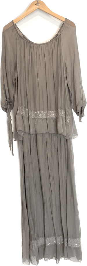 Oro Bonito Oro Bonito Off Shoulder Sequin Trim Maxi Dress - Little Miss Muffin Children & Home