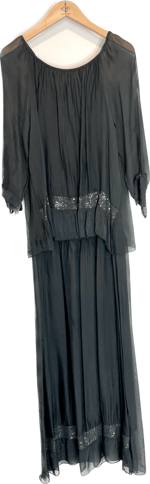 Oro Bonito Oro Bonito Off Shoulder Sequin Trim Maxi Dress - Little Miss Muffin Children & Home