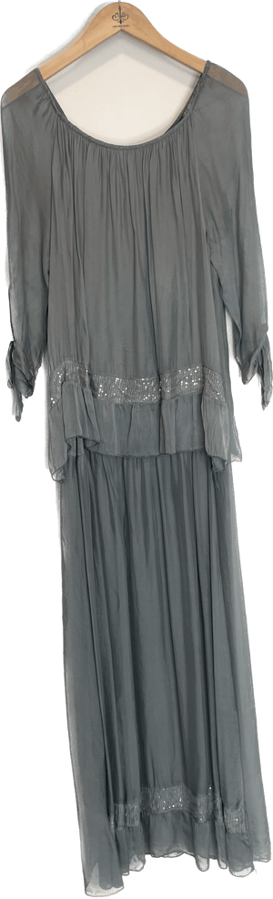 Oro Bonito Oro Bonito Off Shoulder Sequin Trim Maxi Dress - Little Miss Muffin Children & Home