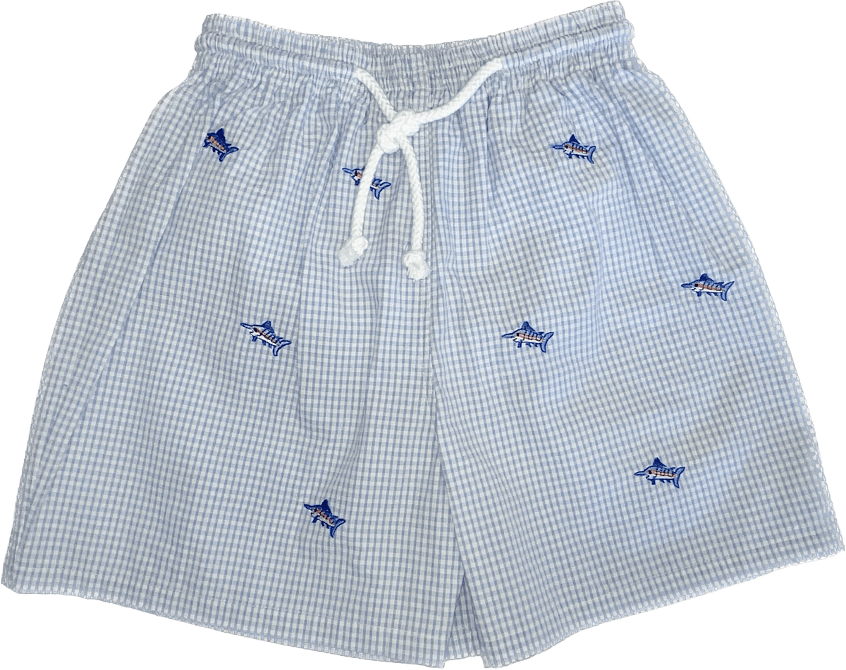 Vive La Fete Vive La Fete Sailfish Embroidered Seersucker Boys Bathing Suit - Little Miss Muffin Children & Home