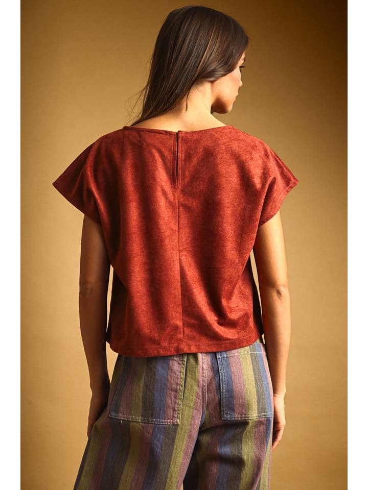 Suede Cap Sleeve Boxy Crop Top