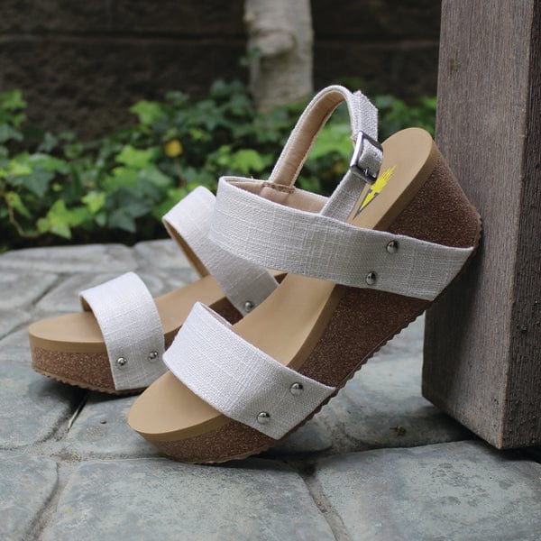 Volatile Volatile Summerlove Linen Strap Wedge Sandal in Bone Linen - Little Miss Muffin Children & Home